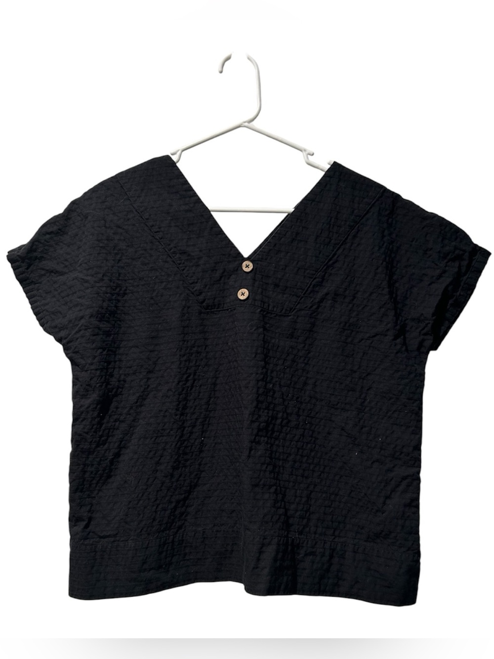 Classic Black V-Neck Button Detail Short Sleeve Top